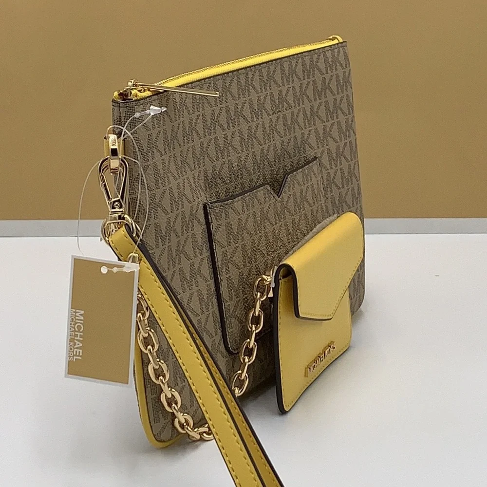 Michael Kors Jet Set LG 2 in 1 card case wristlet Wallet DAFFODIL SIGNAT…